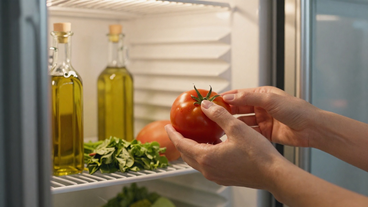 Элегантные руки раскладывают свежие продукты в современном холодильнике на залитой солнцем кухне в испанской квартире